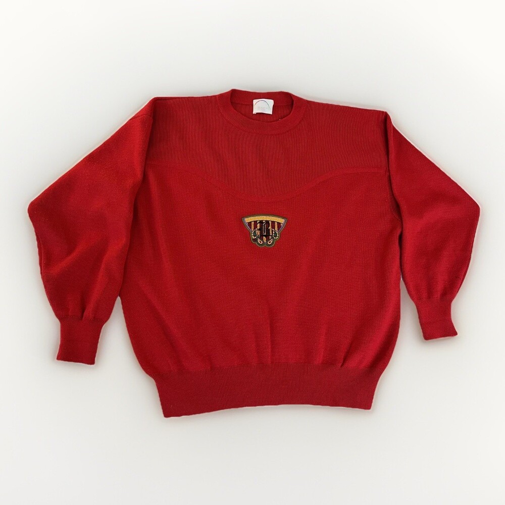 Vintage Bogner Sweater Mens 2XL Red Knit Crewneck Embroidered Crest Ski Pullover